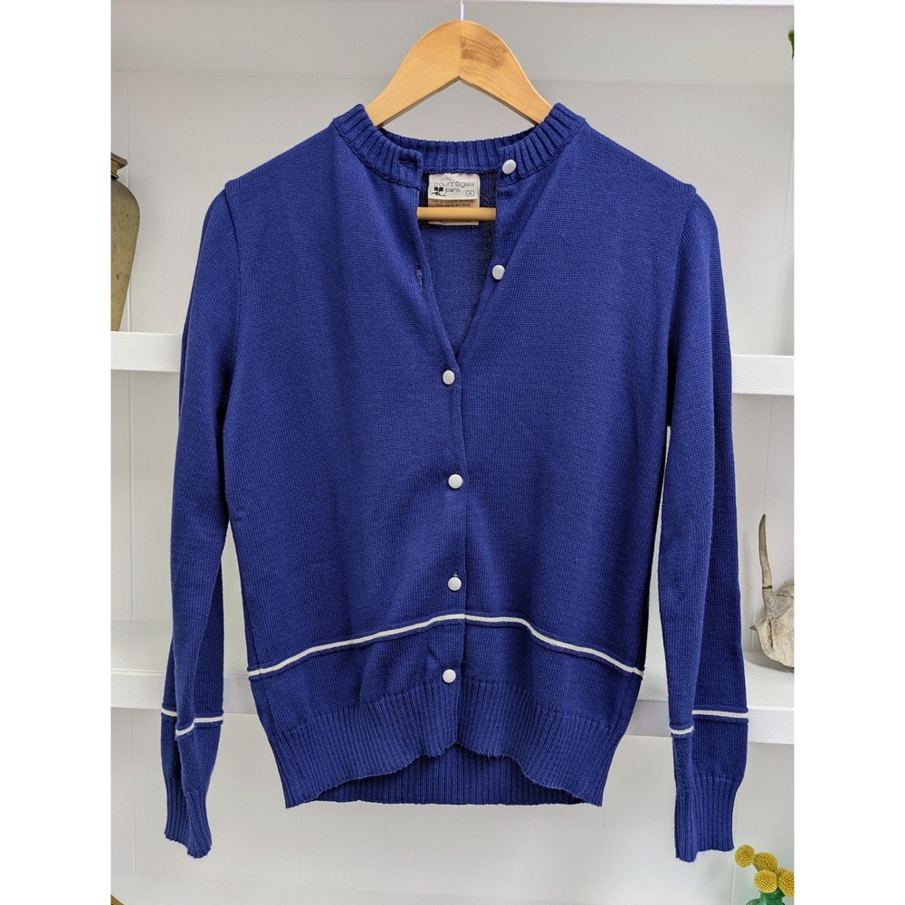 Courreges vintage blue knit cardigan sweater | 70s French designer light sweater
